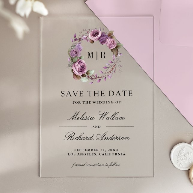 Faire-part de mariage floral violet poussiéreux ru (Créateur téléchargé)