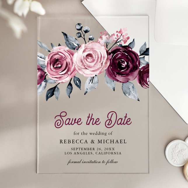 Faire-part de mariage floral violet prune rose (Créateur téléchargé)
