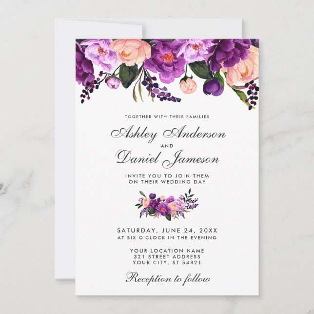 Faire-part de mariage Floral violet ultra violet (Devant)