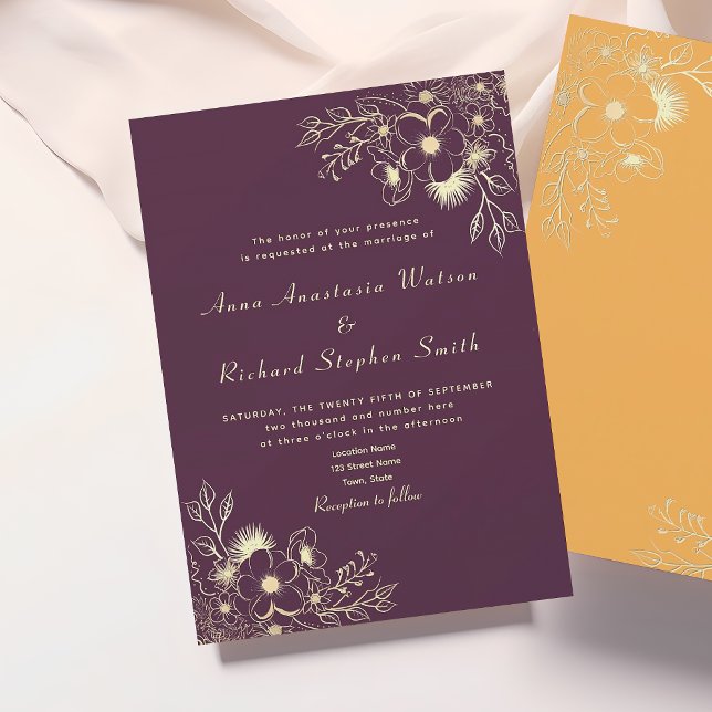 Faire-part de mariage floral violet vintage (Créateur téléchargé)