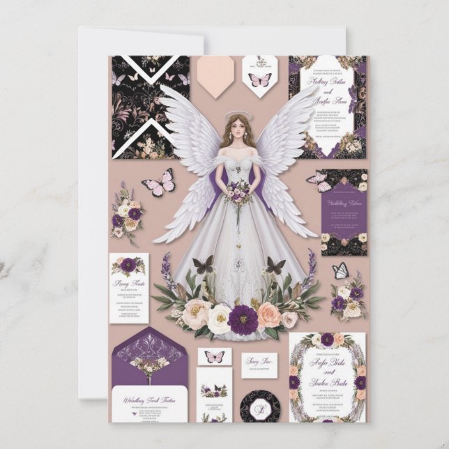 Faire-part de mariage floral Whimsical Set avec An (Devant)