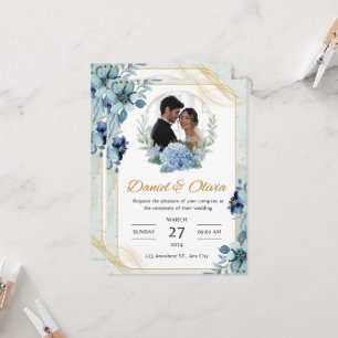 Faire-part de mariage Florale Bleu et Blanc