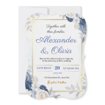 Faire-part de mariage Florale Bleu et Or