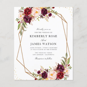 Faire-part de mariage florale d'aquarelle rouge bo