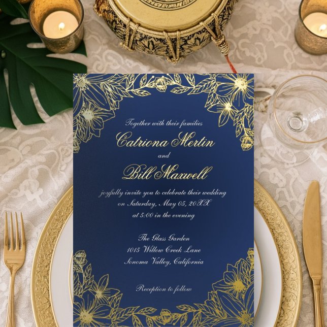 Faire-part de mariage florale de luxe Gold Foil (Créateur téléchargé)