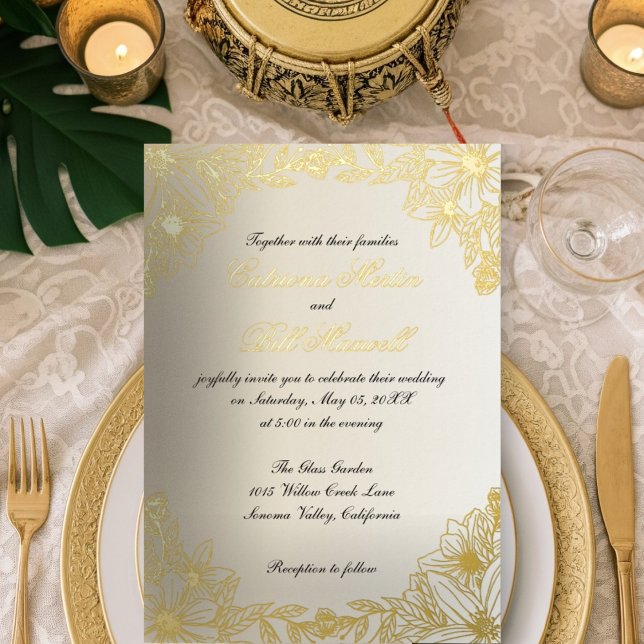 Faire-part de mariage florale de luxe Gold Foil (Créateur téléchargé)