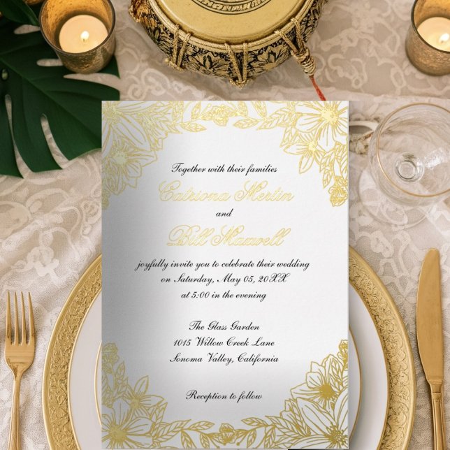 Faire-part de mariage florale de luxe Gold Foil (Créateur téléchargé)