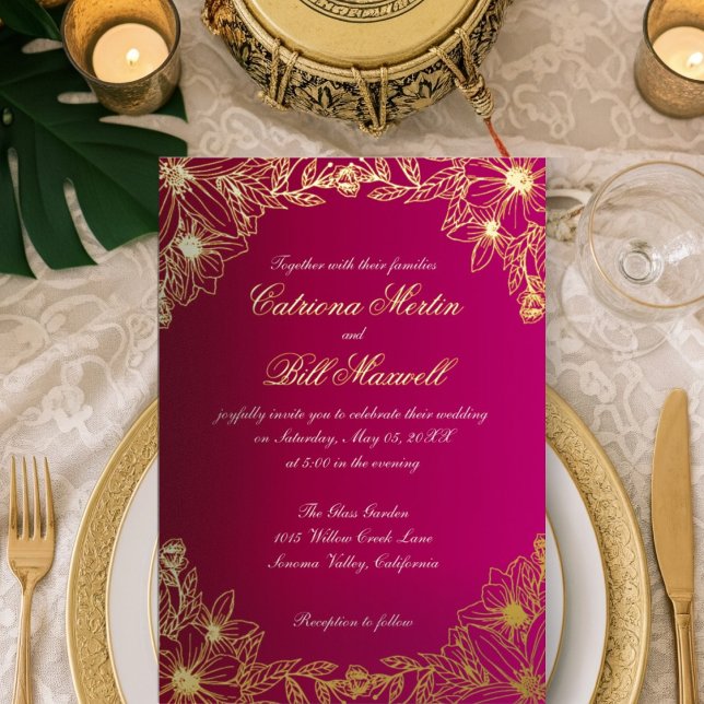 Faire-part de mariage Florale De Luxe Gold Foil En (Créateur téléchargé)