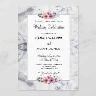 Faire-part de mariage florale de marbre