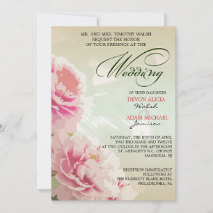 Faire-part de mariage florale de pivoine en rose e