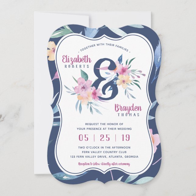 Faire-part de mariage florale de printemps, Boho (Devant)