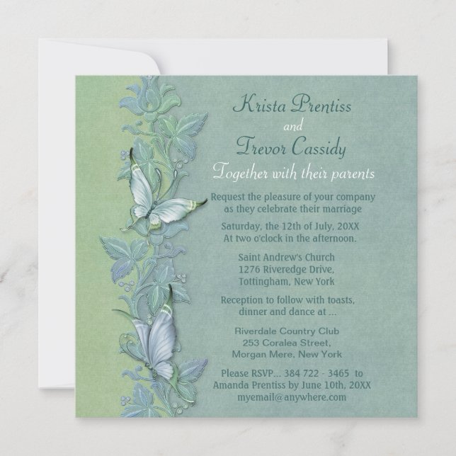 Faire-part de mariage florale de vol papillon (Devant)