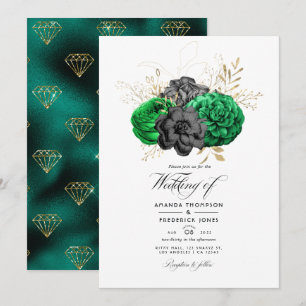 Faire-part de mariage florale d'émeraude foncé et 