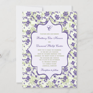 Faire-part de mariage florale d'ivoire vert pourpr