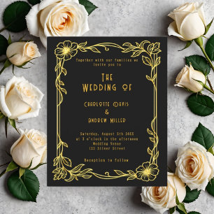 Faire-part de mariage florale en or noir