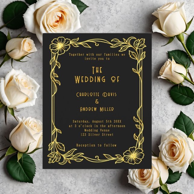 Faire-part de mariage florale en or noir (Créateur téléchargé)