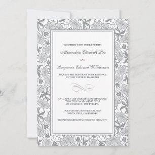 Faire-part de mariage florale en platine