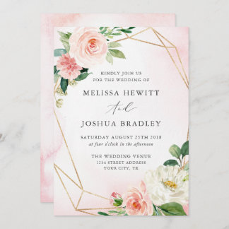 Faire-part de mariage florale géométrique rose et 