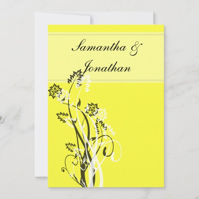 Faire-part de mariage florale noir et blanc (Devant)