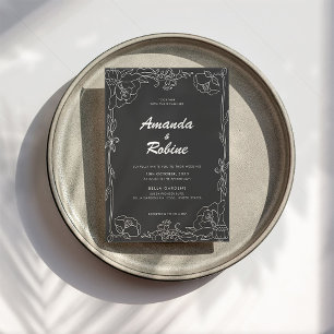 Faire-part de mariage florale noir et blanc
