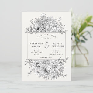 faire-part de mariage florale noire et blanche