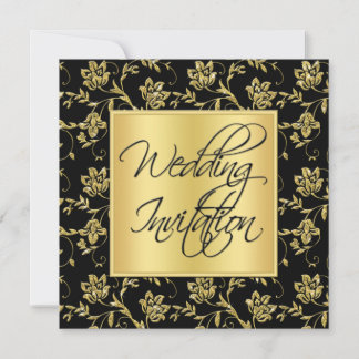 Faire-part de mariage florale noire et or