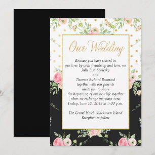 Faire-part de mariage florale noire et rose