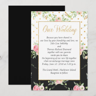 Faire-part de mariage florale noire et rose