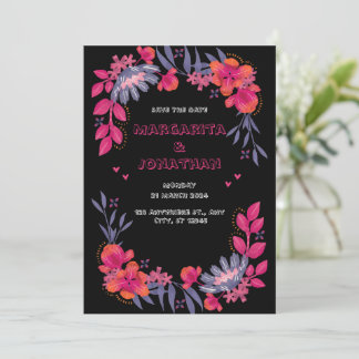 Faire-part de mariage florale noire et rouge