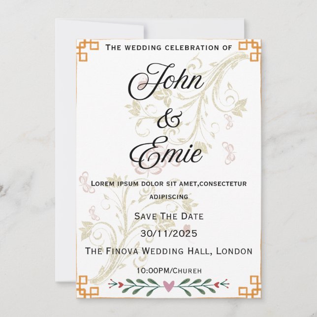Faire-part de mariage Florale Or Luxe (Devant)