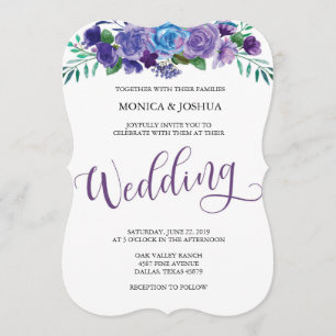 Faire-part de mariage florale pourpre et bleu