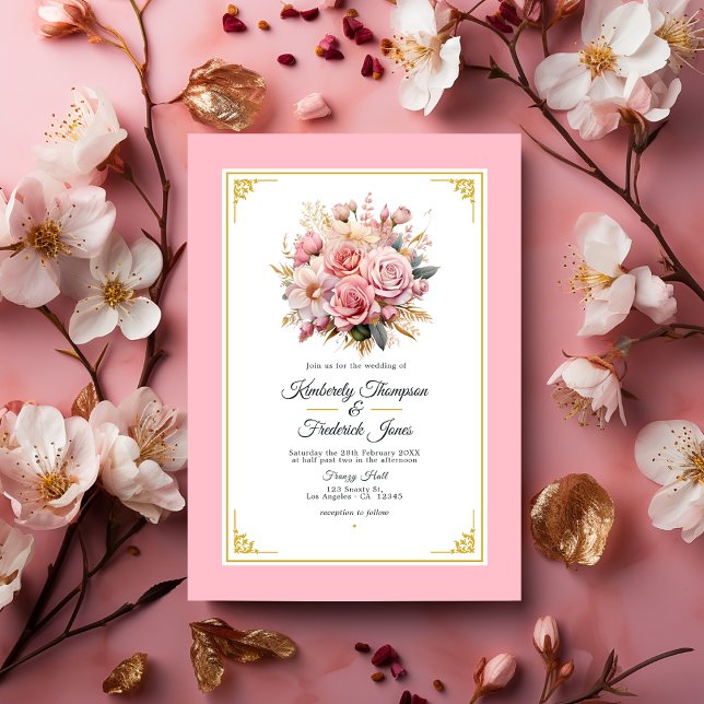 Faire-part de mariage florale rose et or (Pink and Gold Floral Wedding)