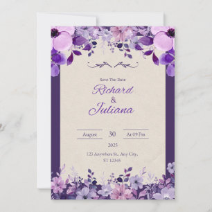 Faire-part de mariage florale rose et violet class