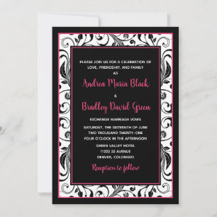 Faire-part de mariage florale rose, noir et blanc