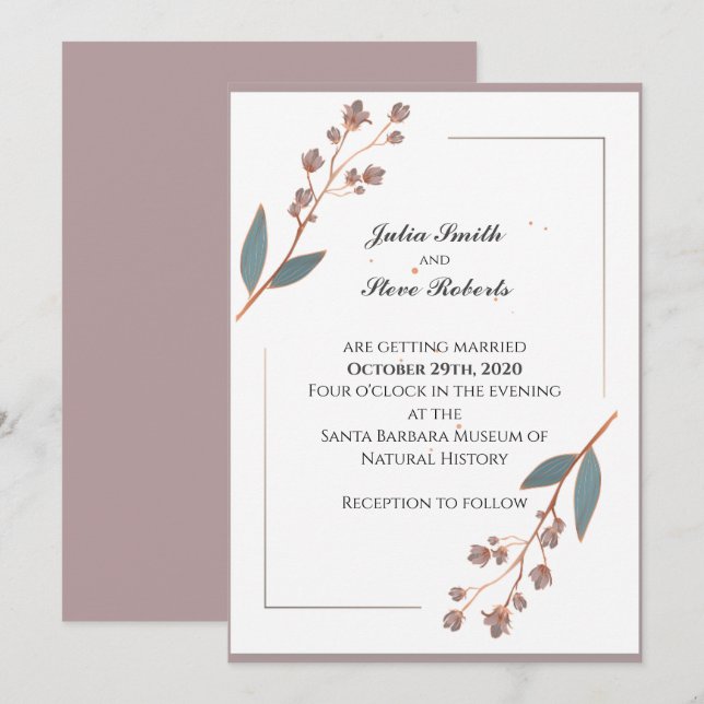 faire-part de mariage florale simple et élégante (Devant / Derrière)