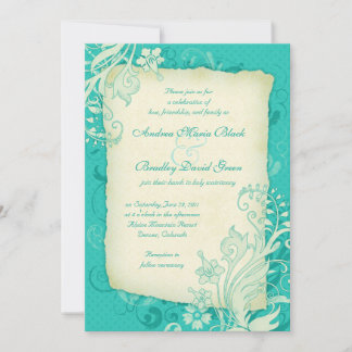 Faire-part de mariage florale turquoise et ivoirie
