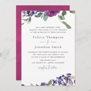 Faire-part de mariage florale violet et prune