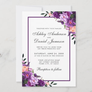 Faire-part de mariage florale violet ultra violet