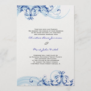 Faire-part de mariage flottant Royal Blue Scroll