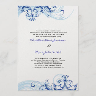 Faire-part de mariage flottant Royal Blue Scroll