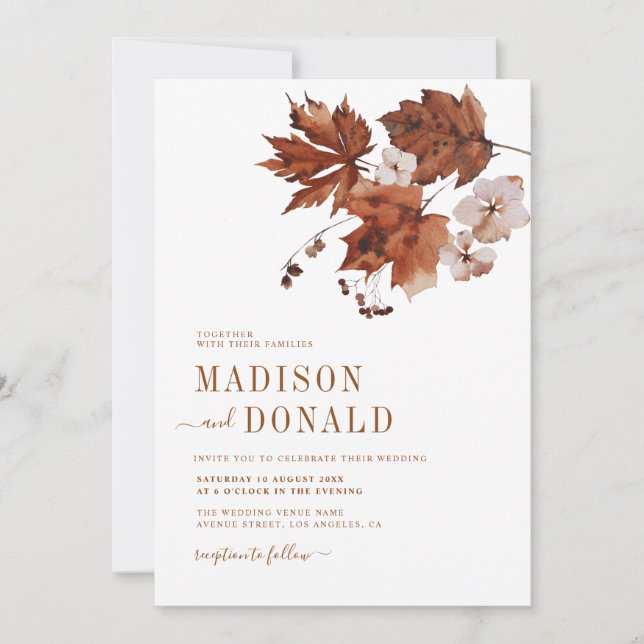 Faire-part de mariage foliaire automnale (Devant)