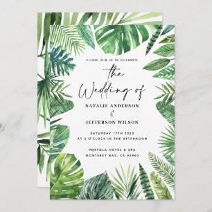 Faire-part de mariage foliaire tropicale en feuill