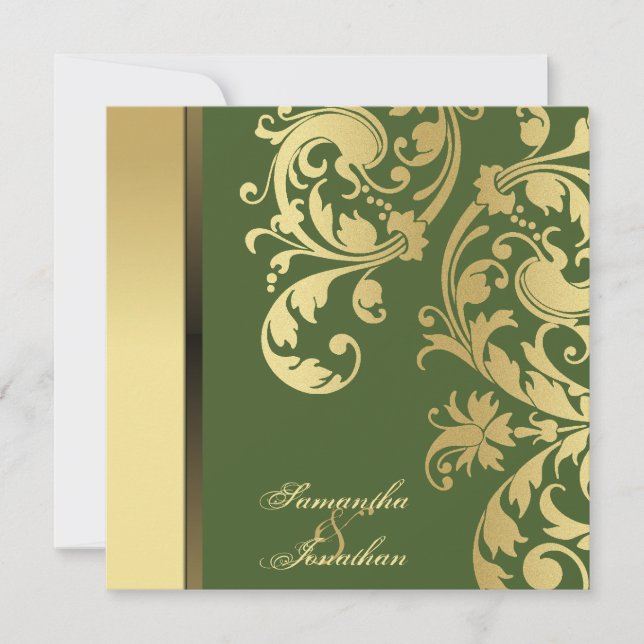 faire-part de mariage Forest Green Gold Floral (Devant)