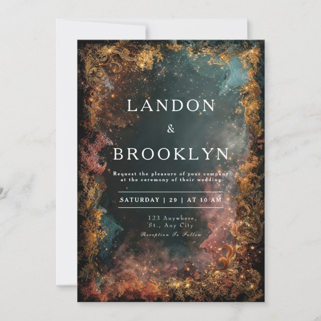 Faire-part de mariage forestier mystique (Devant)