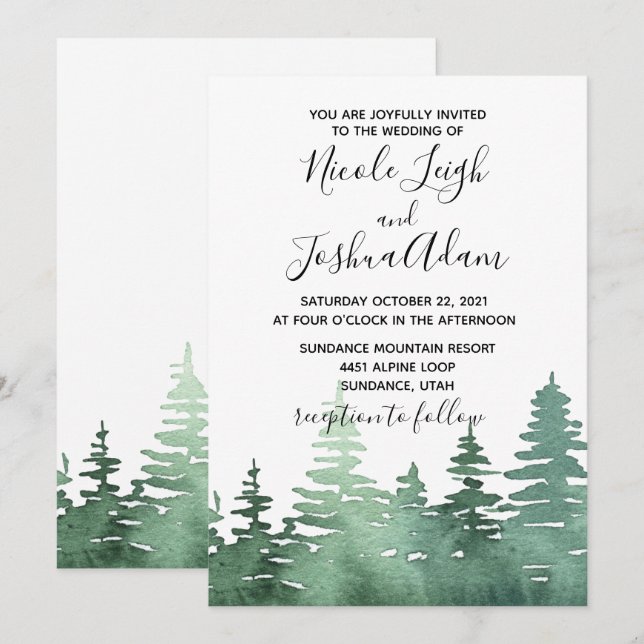 faire-part de mariage forêt aquarelle rustique (Devant / Derrière)