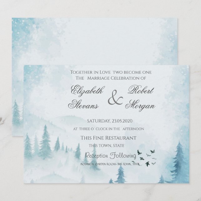 Faire-part de mariage Forêt d'Hiver (Devant / Derrière)