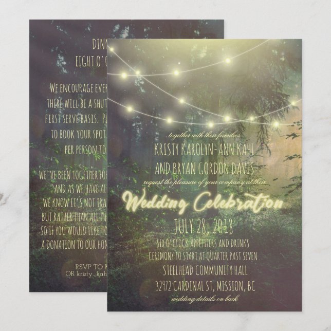 Faire-Part de Mariage Forêt Enchantée - Lumière de (Devant / Derrière)