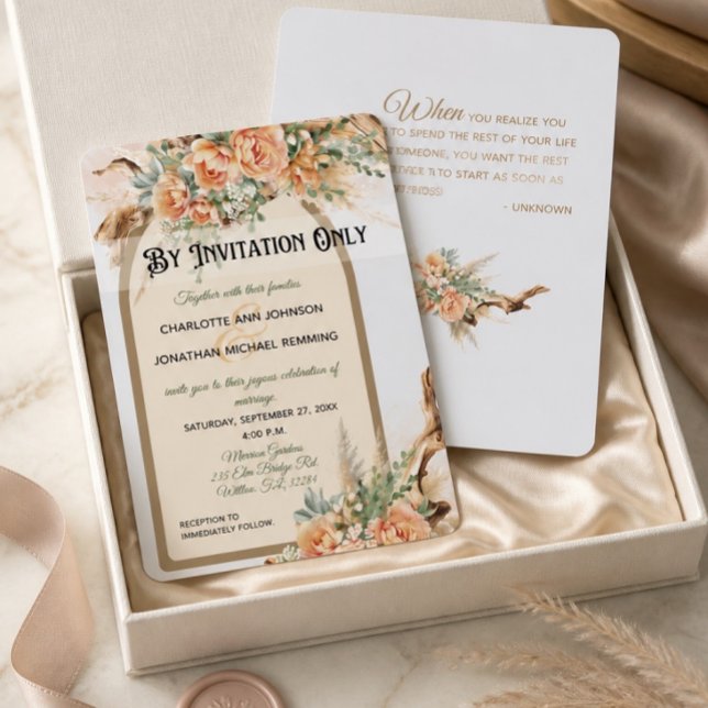 Faire-part de mariage formel aux roses pêche et bo (Créateur téléchargé)