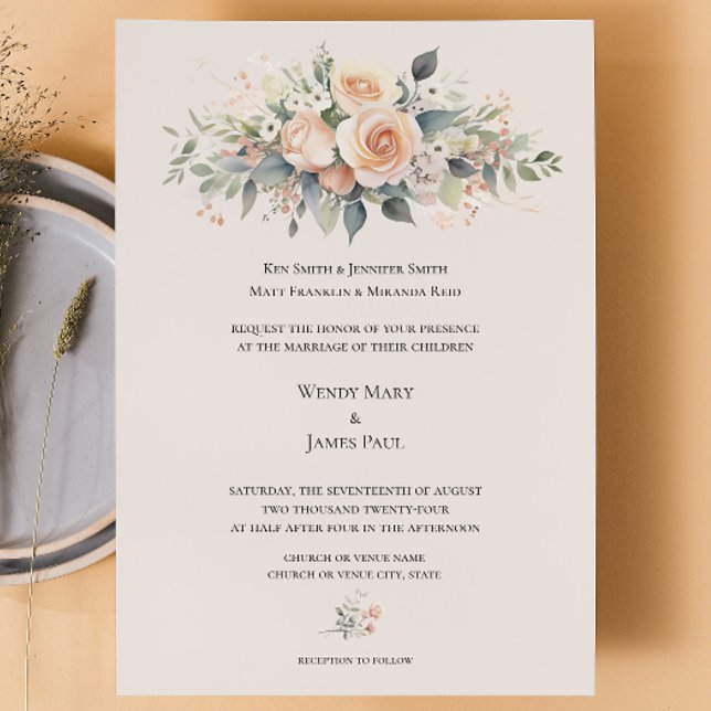 Faire-part de mariage formel de fleur douce (Soft Peach Custom Wedding Invitation
)