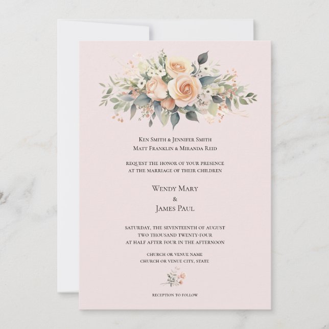 Faire-part de mariage formel de fleur douce (Devant)